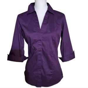 Dark purple corpcore officecore workwear preppy whimsigoth button up top small